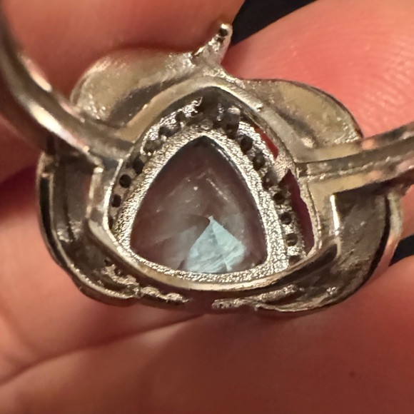 Vintage Blue Stone Heart with Leaves Wrap around Design Silver Ring - Picture 12 of 14